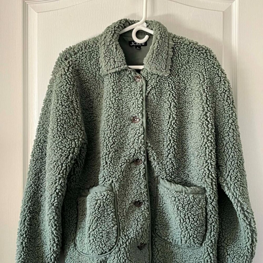 J.Crew Faux Sherpa Barn Jacket in a Sage Color Women's size Medium - Picture 2 of 7
